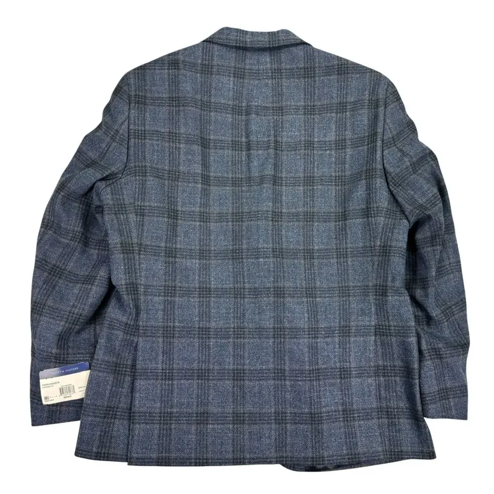 Tommy Hilfiger Mens TH Flex Modern Fit Conrad Plaid Sport Coat Navy Brown 46R